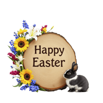 Easter bunny with flowers and sunflowers png