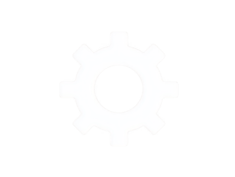 A white gear icon on transparency background, symbolizing mechanics, engineering, or settings. This conveys sense of functionality and design, often used in technology or industrial contexts png
