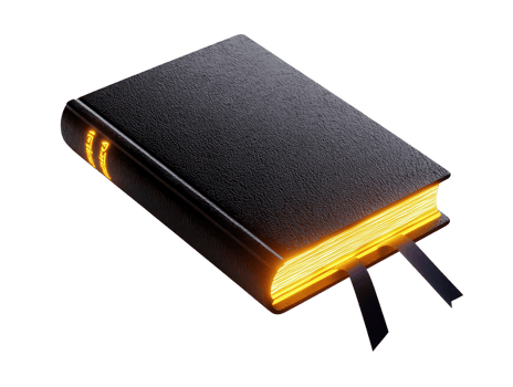 A sleek, black book with textured cover and glowing yellow pages, featuring two bookmarks peeking out. This evokes sense of mystery and knowledge, perfect for literary themes png