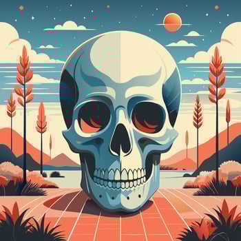 Vibrant and Mystical Skull Illustration with a Star on the Forehead in a Fantasy Landscape vector