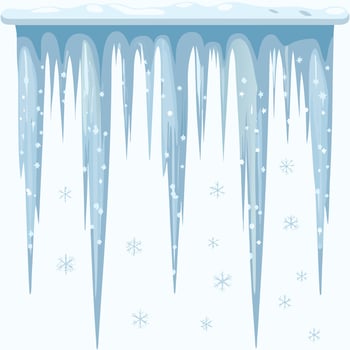 Ice icicles on the ground with snowflakes vector