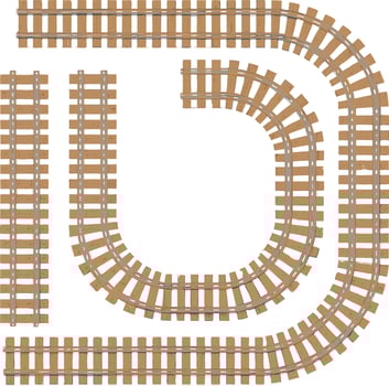 Collection of Wooden Train Tracks Illustration Top View Showing Straight and Curved Sections for Model Railroading vector