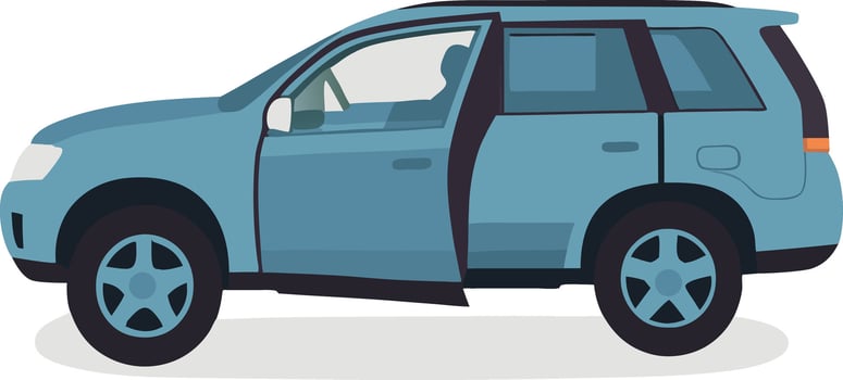 A light blue SUV with an open door parked on a white background a detailed illustration vector