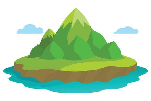 Floating Island with Green Mountains and Blue Clouds on a White Background vector