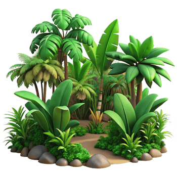 dramatic contemporary A Lush Tropical Rainforest with Vibrant detailed png