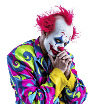 A clown with red hair and a colorful suit png