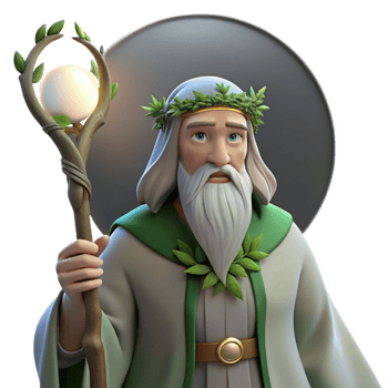 vibrant minimalist A Wise Celtic Druid with a Long White high resolution png