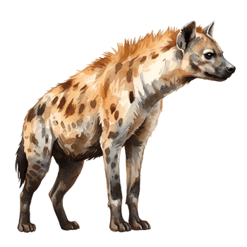 Watercolor illustration of a hyena standing transparent background png