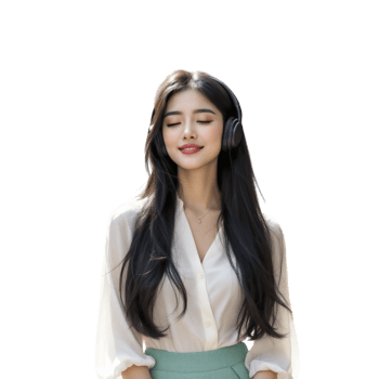 A woman wearing headphones and standing png