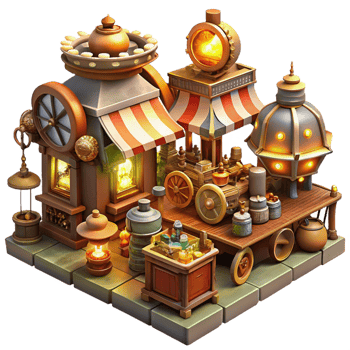 dramatic vintage A Bustling Steampunk Marketplace Filled original png