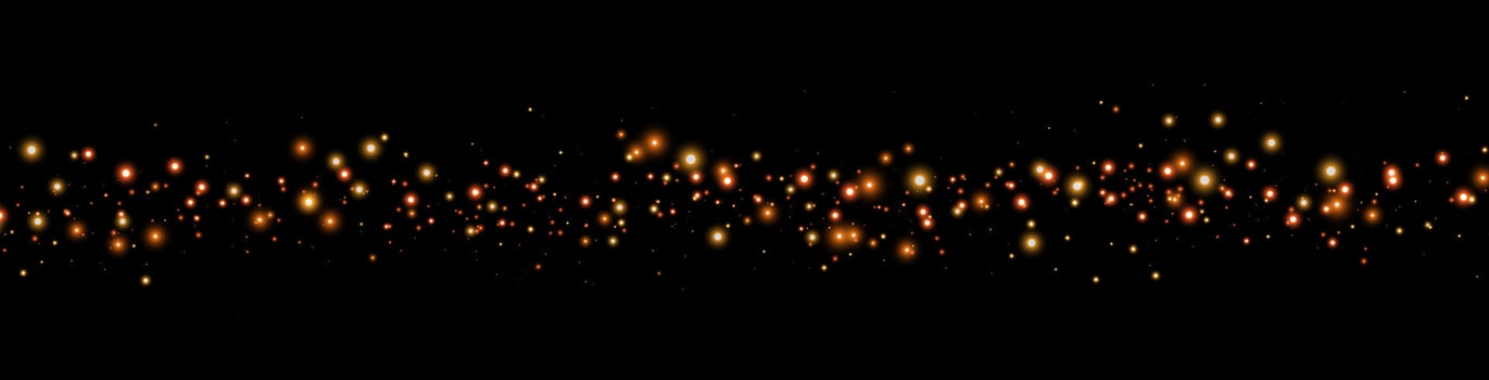 Orange glittering dots, particles, stars magic sparks. Dust cloud flare light effect. Orange luminous points with smoke. particles on black background vector
