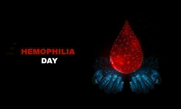 World Hemophilia Day concept. Banner template with glowing low poly blood drop. Futuristic modern abstract background. Isolated on dark background. illustration. vector