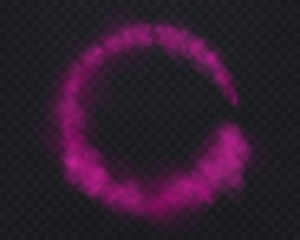 Realistic pink smoke circle or haze on a dark background. Magic fog, vapor vector