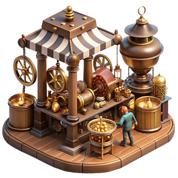 serene creative A Bustling Steampunk Marketplace Filled genuine png