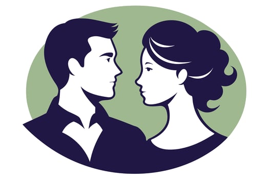 Stylized Couple Silhouette Portrait Art on Green Circle Background vector