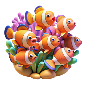 serene traditional A School of Colorful Clownfish Swimming authentic png