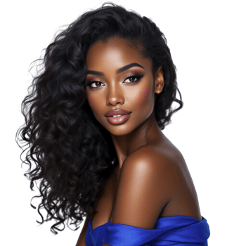 Beautiful black woman with curly hair and makeup png