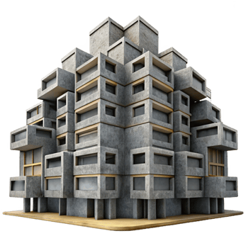serene rustic Brutalist Apartment Complex Exposed high resolution png