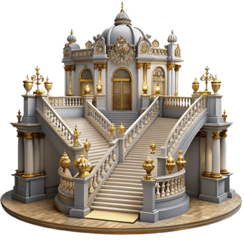 serene minimalist Baroque Palace Grand Staircase Gilded professional png