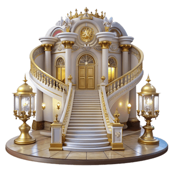 impressive rustic Baroque Palace Grand Staircase Gilded exclusive png