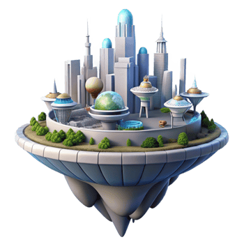 beautiful vintage Floating Island City Futuristic 4K png
