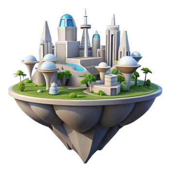 stunning classic Floating Island City Futuristic high resolution png