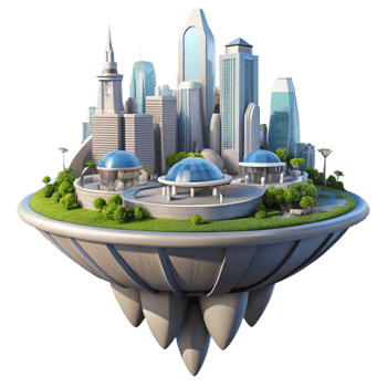 serene modern Floating Island City Futuristic high resolution png