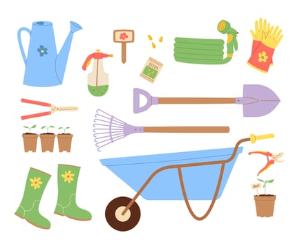 Collection of gardening tools. illustration for garden work, landscaping, planting and agriculture concepts vector