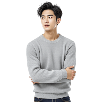 A man in a grey sweater standing with his arms crossed png