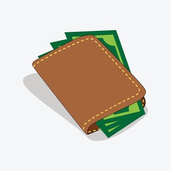 Brown Color Leather Wallet and stack of money illustration with White background vector