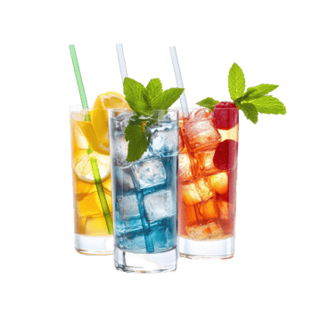 Refreshing summer drinks with ice and garnishes on a bright Transparent background, Summer drinks with ice isolated on background png