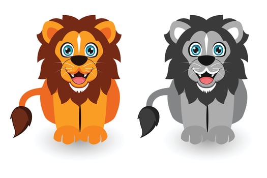 Cute Cartoon Lions Orange and Gray With Blue Eyes Isolated On White Background vector