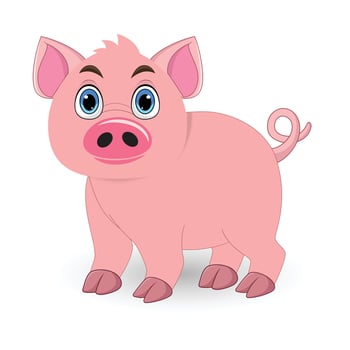 Pig illustration. Cute pink pig cartoon clipart, animal in flat style. Simple design vector