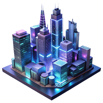 vibrant traditional Cyberpunk Cityscape Towering high resolution png