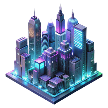serene abstract Cyberpunk Cityscape Towering high resolution png