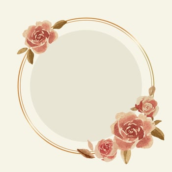 Vintage Watercolor Roses in a Gold Circle Frame vector
