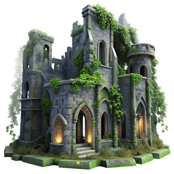 beautiful artistic Ruined Castle Overgrown with Ivy high resolution png