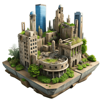 dramatic rustic Post Apocalyptic City Crumbling exclusive png