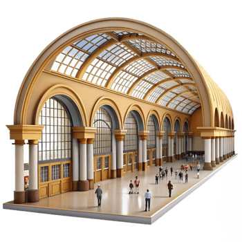 serene vintage Train Station Grand Hall Arched high resolution png