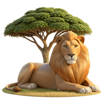 vibrant vintage A Regal Lion Resting in the Shade of an premium png