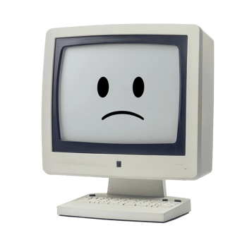 Computer display features a sad face on screen against a plain Transparent background, highlighting technical issues, computer with a sad face on the screen, background png