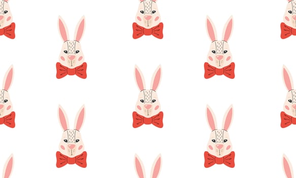 Seamless pattern with cute bunny. Spring print for textiles, wallpaper, fabric, design of things and objects. Easter background. Flat illustration in hand drawn style vector