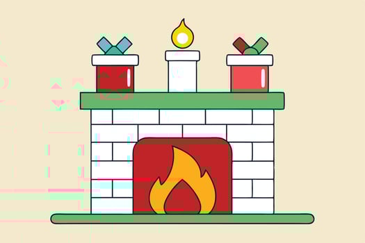 Cute Fireplace with Gifts Art on Mantelpiece with Candle and Beige Background vector
