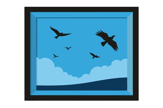 Birds Silhouettes Flying Sky Blue Clouds Framed vector
