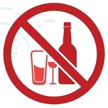 Red Symbol with Wine Bottle, Glass and Prohibited Sign on Transparent Background vector