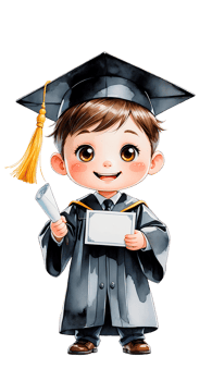 A cartoon boy in a graduation gown holding a diploma png
