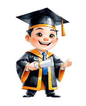 A cartoon boy in a graduation gown holding a scroll png