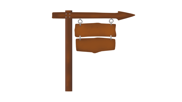 a wooden signpost with two signs hanging on it png