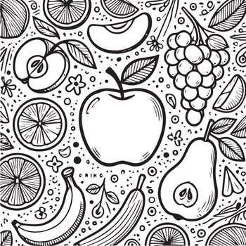 fruits cute line drawing vector