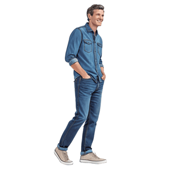 Smiling man posing in denim outfit png